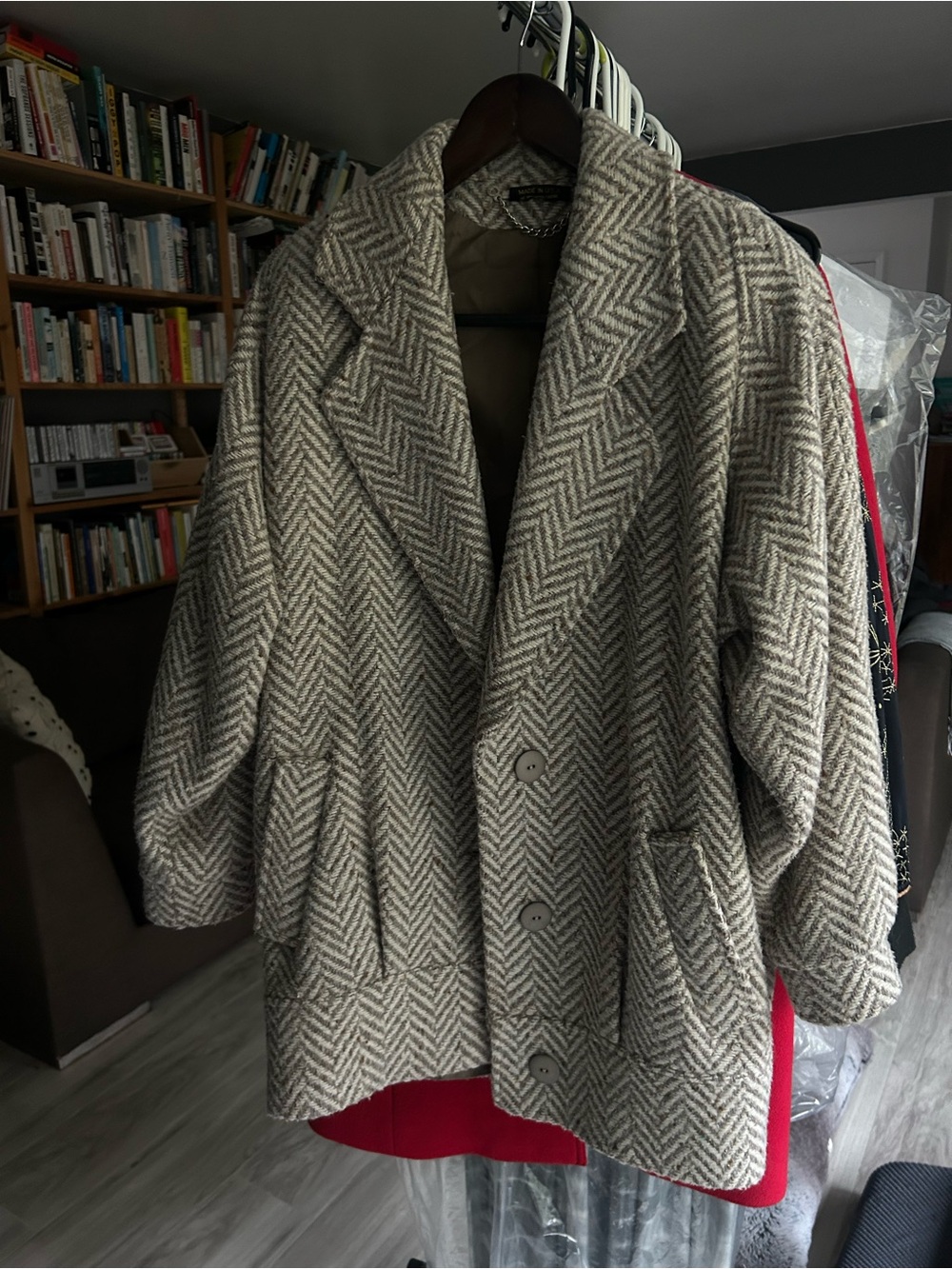 Vintage Herringbone Wool-Blend Coat